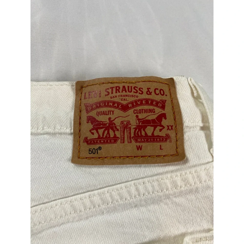 Levi's 501 Original Denim Shorts Womens 30 White Excellent Frayed Raw Hem Button